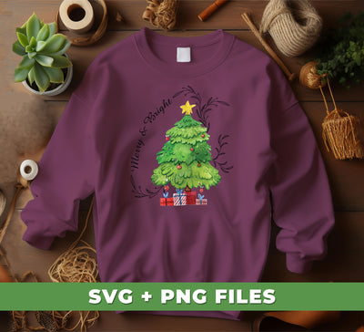 Merry And Bright, Christmas Tree, Love Christmas, Digital Files, Png Sublimation