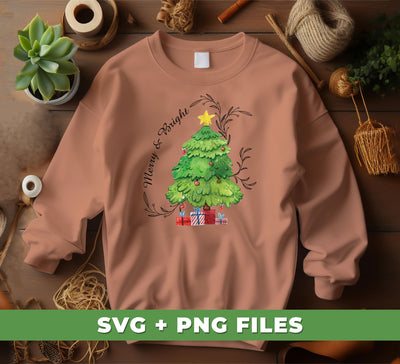 Merry And Bright, Christmas Tree, Love Christmas, Digital Files, Png Sublimation