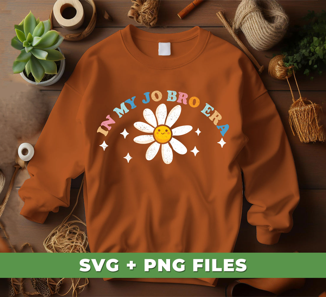 Bring your music knowledge to the next level with In My Jo Bro Era! Enjoy the unique design of a white daisy featuring the Jo Bro music band. Get digital files and png sublimation for the best quality and look.