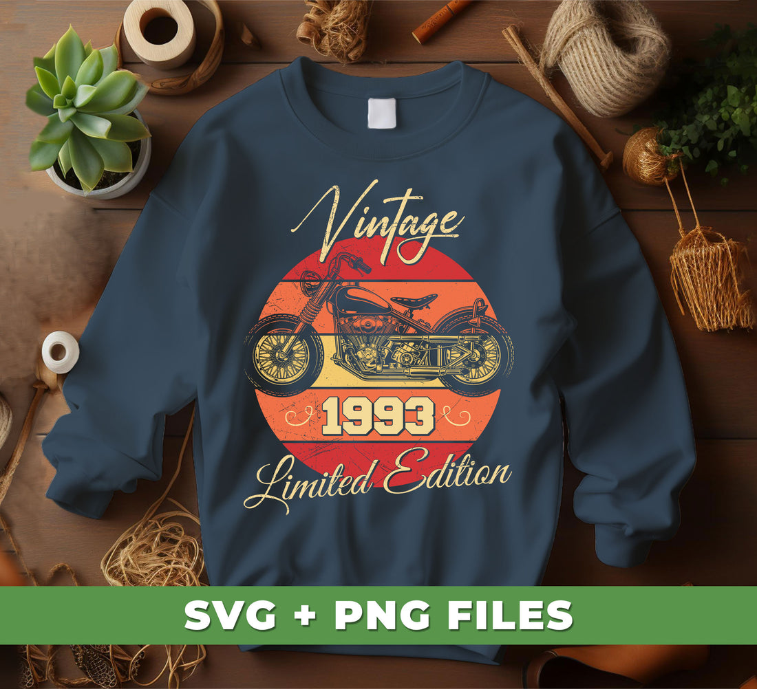 This 1993 Birthday Vintage Style Motorbike design is a limited edition and perfect for any motorbike enthusiast. The digital file is delivered as a .png and is ideal for sublimation projects. Create custom apparel and gifts with this unique and stylish design.