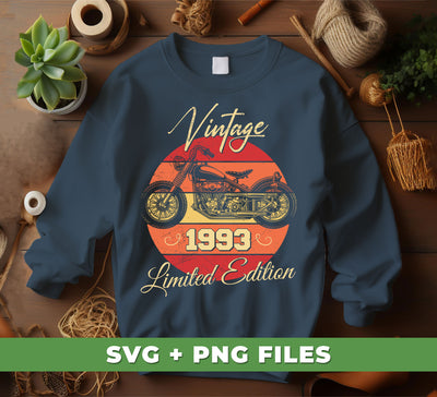 1993 Birthday Vintage Style, 1993 Motorbike, Limited Edition, Digital Files, Png Sublimation