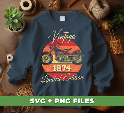 1974 Birthday Vintage Style, 1974 Motorbike, Limited Edition, Digital Files, Png Sublimation