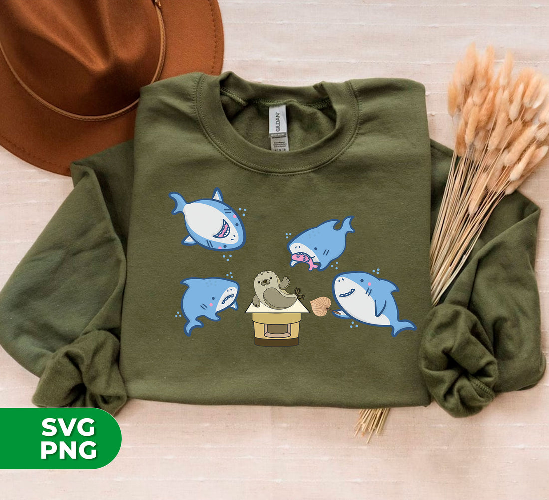 This Funny Shark design comes as digital files perfect for printing and sublimation. Featuring a shark eating a seal on a plate of seal food, this design is sure to be a hit for any occasion! Download and print with ease!