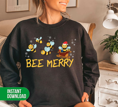 Bee Merry, Cute Bee, Funny Bee, Bee Christmas, Digital Files, Png Sublimation
