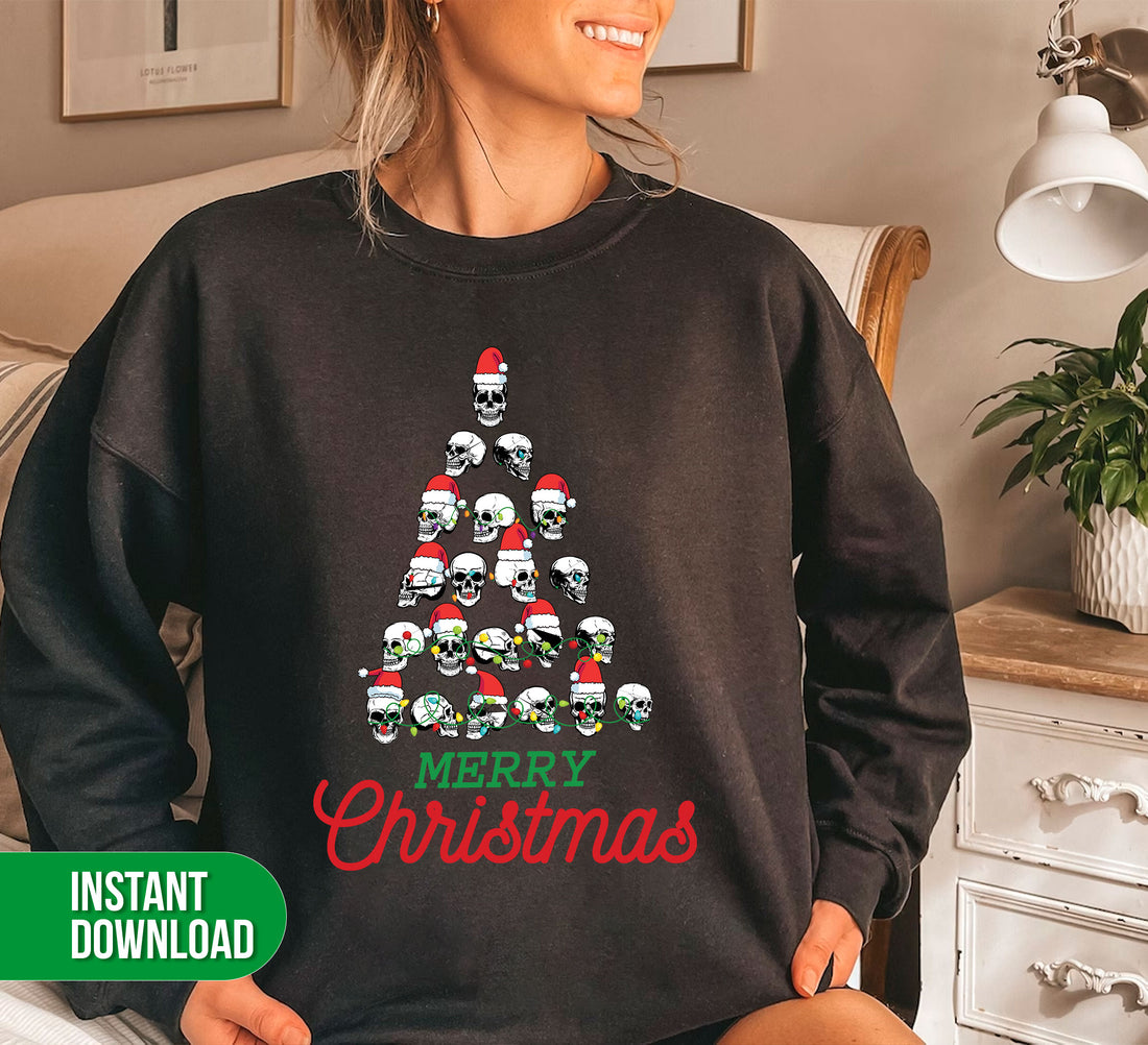 This digital file is perfect for creating unique horror-themed Christmas decorations. It includes a skull tree, Christmas tree, and Merry Christmas text—all in a png sublimation format. Create something truly special this holiday season with this digital file.