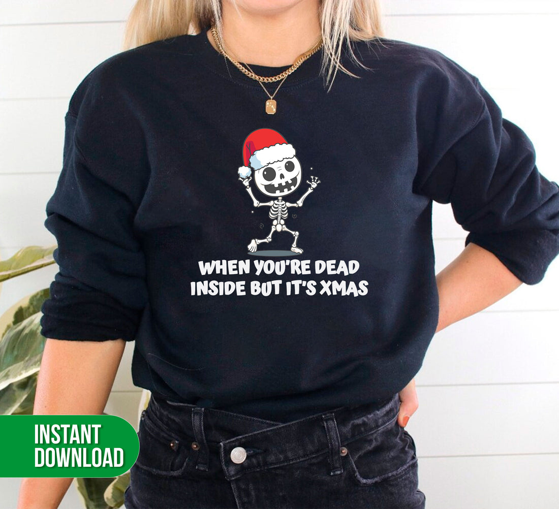 Experience the joy of Christmas with our digital files, featuring a skeleton dressed up for the holidays. Perfect for sublimation printing, the whole family will love this unique holiday-inspired design.