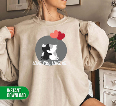 Love You Love Me, Cute Cat, Cat Couple, Heart Balloon, Digital Files, Png Sublimation