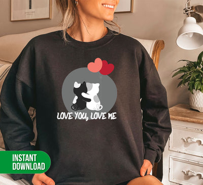 Love You Love Me, Cute Cat, Cat Couple, Heart Balloon, Digital Files, Png Sublimation