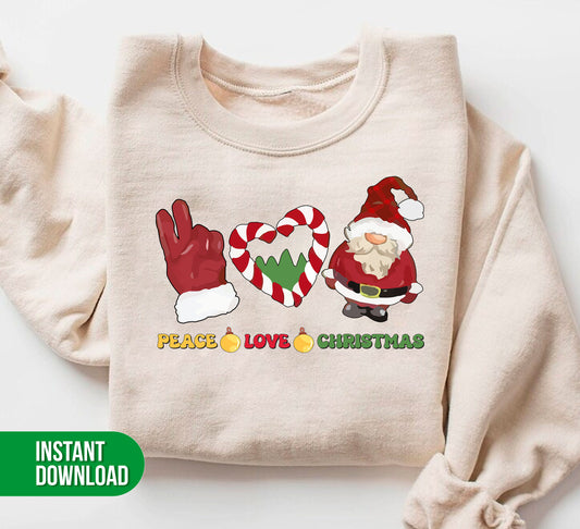 Peace Love Christmas, Cute Santa, Santa Claus, Digital Files, Png Sublimation