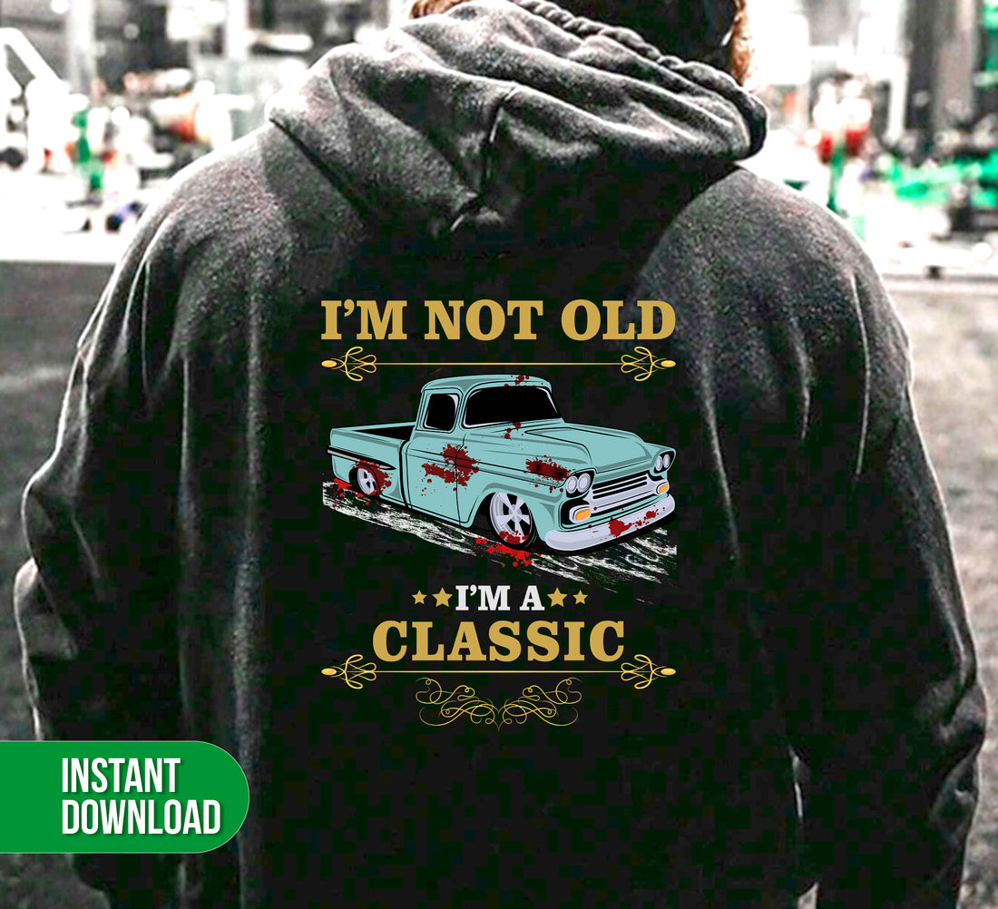 Rev up your style with our "I'm Not Old, I'm A Classic" design featuring a vintage car and horror twist. Perfect for any classic car enthusiast, this digital file can be used for sublimation on various materials. Stand out from the crowd with this unique and timeless design.