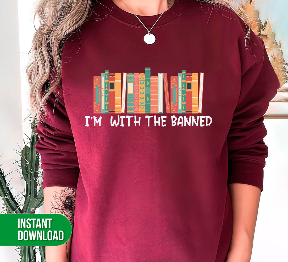 Immerse yourself in your favorite books with I'm With The Banned Retro Bookshelves. This bookworm's dream features digital files for easy access and high-quality PNG sublimation for a sleek and modern design. Perfect for any book lover, these shelves will elevate your reading experience.