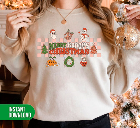 Merry Groovy Christmas, Merry Xmas, Groovy Xmas, Trendy Christmas, Digital Files, Png Sublimation