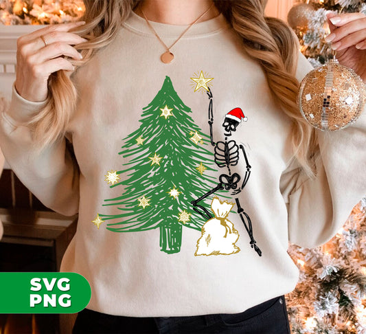 Skeleton Play Christmas, Money Bag, Skeleton Decorate The Xmas Tree, Trendy Christmas, Digital Files, Png Sublimation