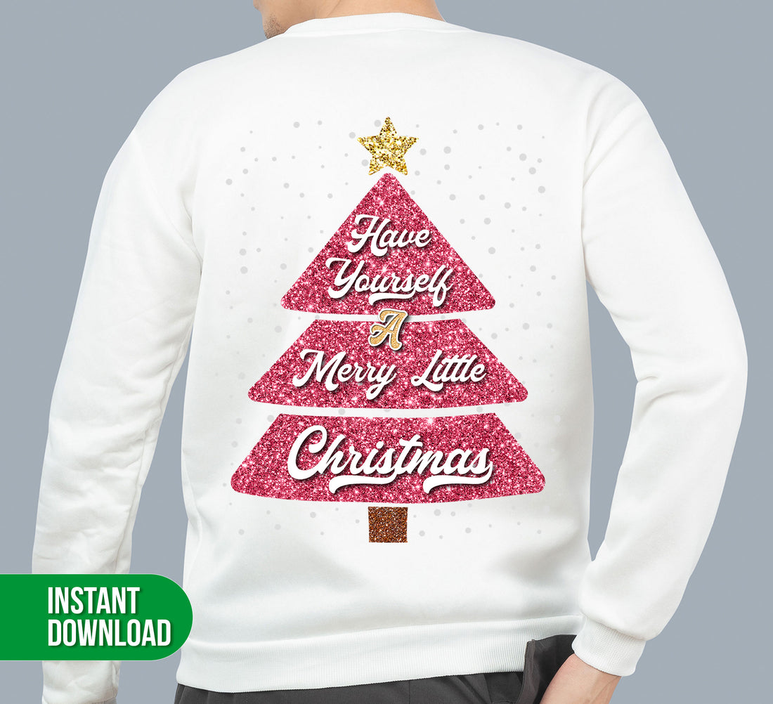 Spread the joy with our "Have Yourself A Merry Little Christmas" digital files. This trendy design features a pink glitter Christmas tree, perfect for adding some sparkle to your holiday projects. Use our high-quality PNG files for all your sublimation needs. Happy holidays!