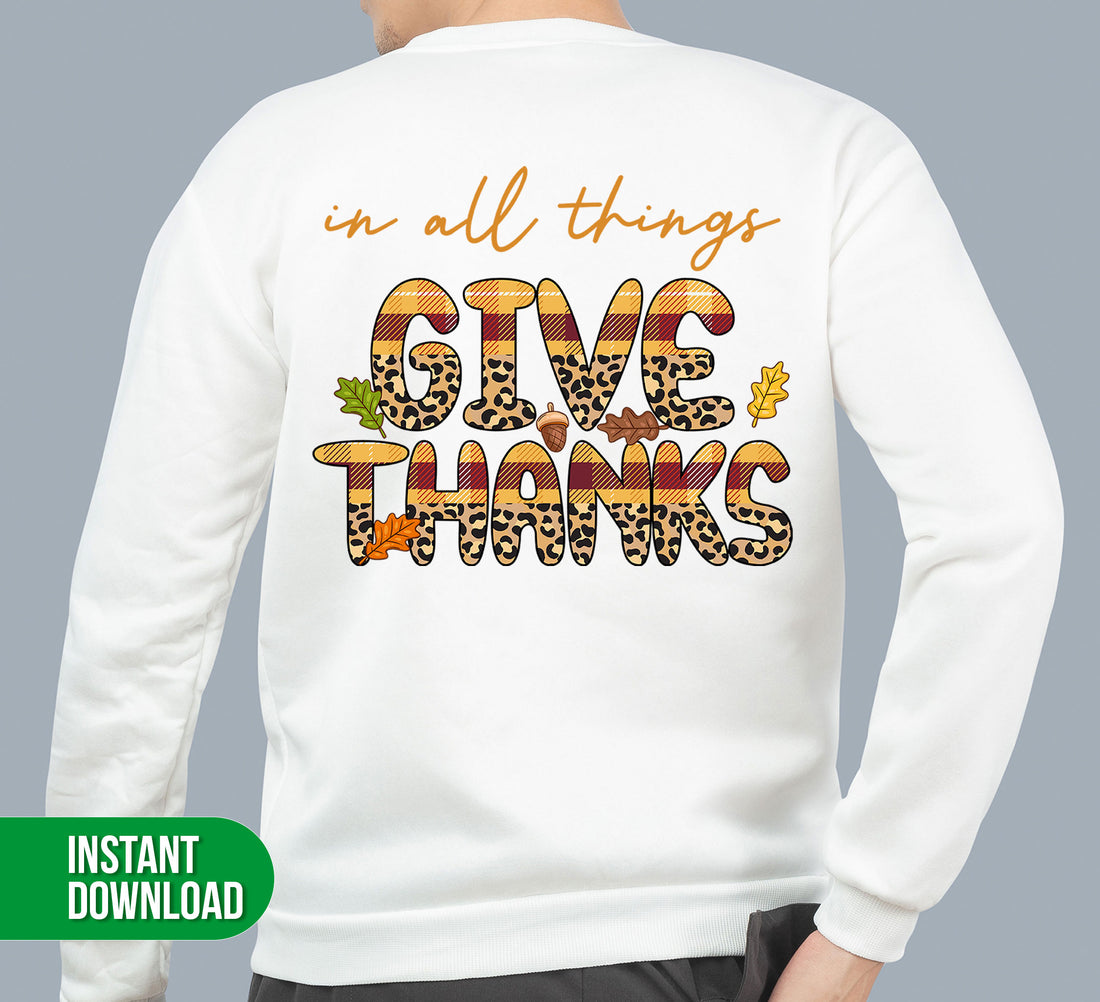 Celebrate Thanksgiving with style and gratitude with our "In All Things Give Thanks" digital files. Featuring a trendy leopard pattern, these png sublimation designs will elevate any holiday project. Show your expertise and spread the festive spirit with this must-have addition to your collection.