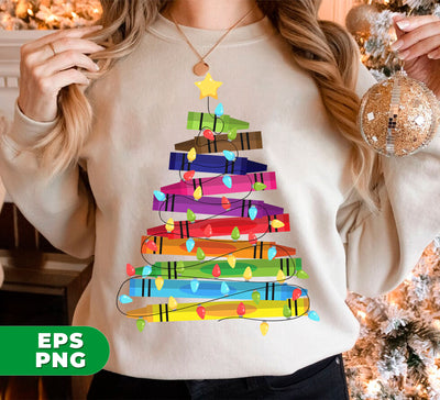 Crayon Xmas Tree, Crayon-mas Tree With Light Line, Digital Files, Png Sublimation