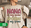 "This digital png file features the phrase "Nana Is My Name, Spoiling Is My Game, Love Grandma" for all your sublimation needs. Perfect for personalized gifts and DIY projects. Show your love for nana in a unique way!"