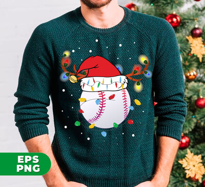 Baseball Christmas, Bright Light Line, Reindeer Xmas Horn, Trendy Christmas, Digital Files, Png Sublimation