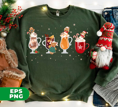 Four Cup Of Christmas, Gingerbread In The Coffee Cup, Trendy Christmas, Digital Files, Png Sublimation