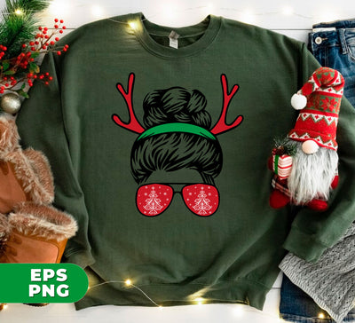 Messy Bun Girl, Girl With Deer Horn, Christmas Tree In Glasses, Digital Files, Png Sublimation