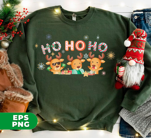 This digital file features a Christmas Reindeer, adorned with a cheerful "Ho Ho Ho." Perfect for your holiday projects, this cute Xmas design is available in PNG format for easy sublimation. Spread the joy of the season with this festive addition to your collection.