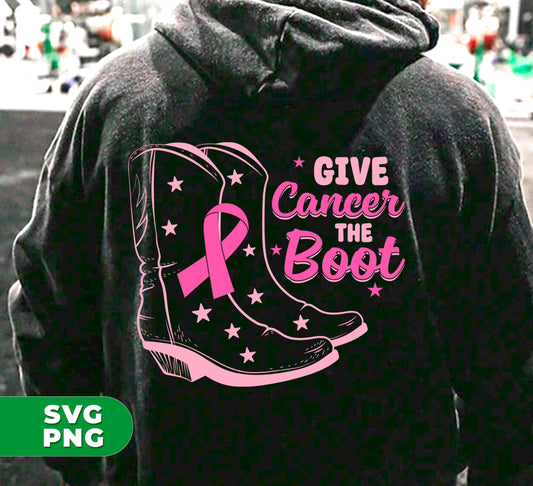 Show your support for cancer awareness with Give Cancer The Boot boots. These digital files feature a Png sublimation design, perfect for raising awareness. With every purchase, a percentage will be donated to cancer research. Join the fight against cancer with Give Cancer The Boot.