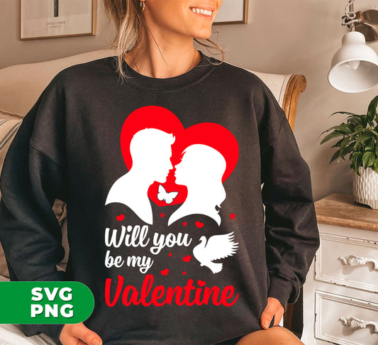 "Express your love this Valentine's Day with our "Will You Be My Valentine" digital files. Featuring a kissing couple, this sublimation design is perfect for couples in love. Easily print and personalize with our PNG files."