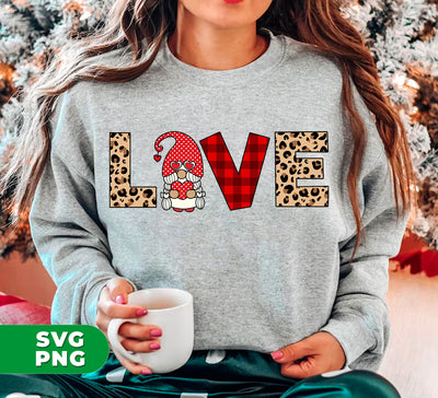 Love Text Design, Red Gnome, Leopard Pattern, Digital Files, Png Sublimation