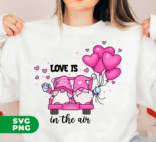 Love Is In The Air, Lovely Gnome, Couple Gnome, Pink Balloons, Digital Files, Png Sublimation