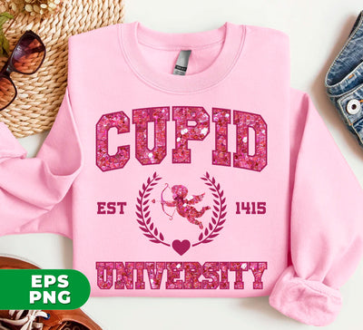 Cupid University, Est 1415, Pink Glitter Cupid, Glitter Valentine, Digital Files, Png Sublimation