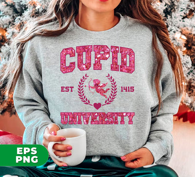 Cupid University, Est 1415, Pink Glitter Cupid, Glitter Valentine, Digital Files, Png Sublimation