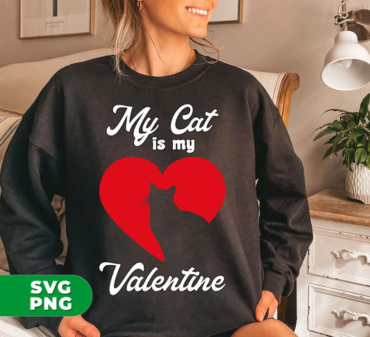 Show your love for your feline friend with My Cat Is My Valentine digital files! Featuring a cute cat silhouette inside a heart, these PNG files are perfect for sublimation printing. Share your love and creativity with this adorable design.