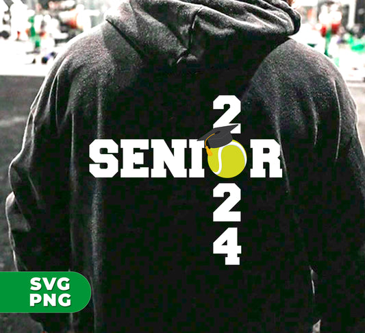 "Get ready to ace your game with Senior 2024 Tennis Class. Perfect for those who love tennis, this digital file set includes Png sublimation designs. Up your game and show your love for tennis with Senior Tennis 2024."