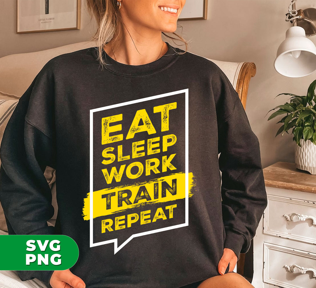This digital file set featuring "Eat Sleep Work Train Repeat" design is perfect for the trainee lover in your life. Show them your support with this training-themed gift that they'll love! Available in PNG format for easy use on any device.