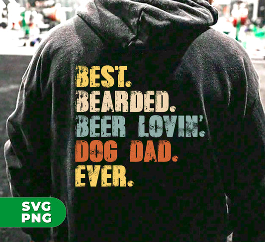 "Show your appreciation for the best bearded, beer-loving, dog dad ever with this retro father gift. This digital file in PNG format is perfect for sublimation onto any item, creating a personalized gift for your favorite dog dad. An absolute must-have for any dog-loving beer enthusiast."