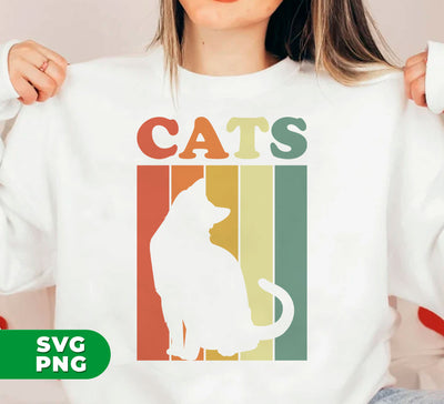 Cats Lover, Retro Cats, Cat Silhouette, Cat Vintage, Digital Files, Png Sublimation