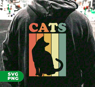 Cats Lover, Retro Cats, Cat Silhouette, Cat Vintage, Digital Files, Png Sublimation