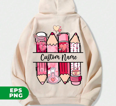 Custom Name, Pink Pencil, Customize Valentine, Personalize Name, Digital Files, Png Sublimation