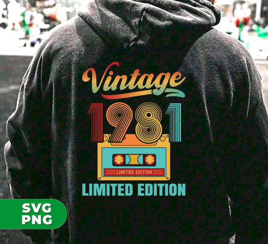 Celebrate the special year of 1981 with our Limited Edition Vintage Cassette design. Perfect for a birthday gift, this digital file in PNG format is ideal for sublimation printing. Relive the nostalgia of the 80s with this unique and exclusive design. Only available in 1981.