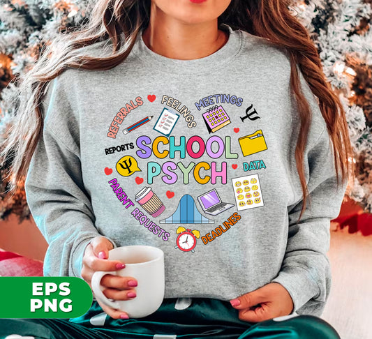 Enhance school psychology with School Psych! This digital file features Heart Psych, Parent Requests, and Psych In School Png Sublimation for a professional, efficient, and evidence-based approach. Experience the benefits of organized and accessible resources.