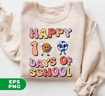 Happy 100 Days Of School, Groovy School, Love Ball, Digital Files, Png Sublimation