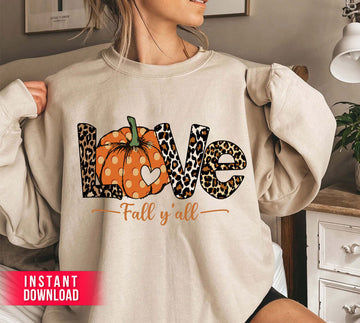 Satisfy your Fall decor cravings with this creative pumpkin-themed SVG + PNG bundle including the phrases "Love Fall Y'All", "Love Fall Season" and "Fall Quote". Perfect for crafts and sublimation projects.