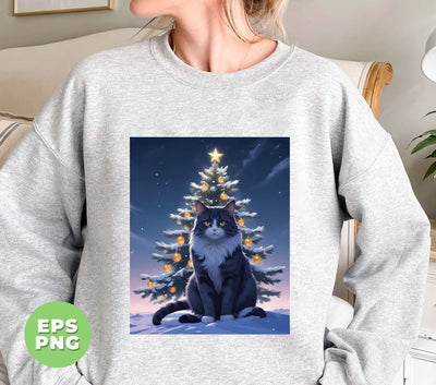 Merry Catmas, Cool Cat, Xmas Tree, Christmas Night, Digital Files, Png Sublimation