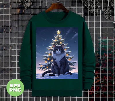 Merry Catmas, Cool Cat, Xmas Tree, Christmas Night, Digital Files, Png Sublimation