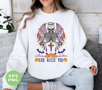 God Bless You, Skeleton With Wings, Happy Halloween, Digital Files, Png Sublimation