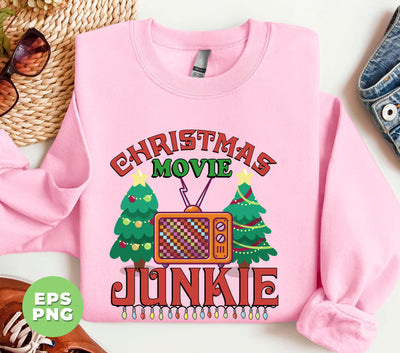 Christmas Movie Junkie, Christmas Tree, Retro Christmas, Xmas Gift, Christmas Junkie, Digital Files, Png Sublimation