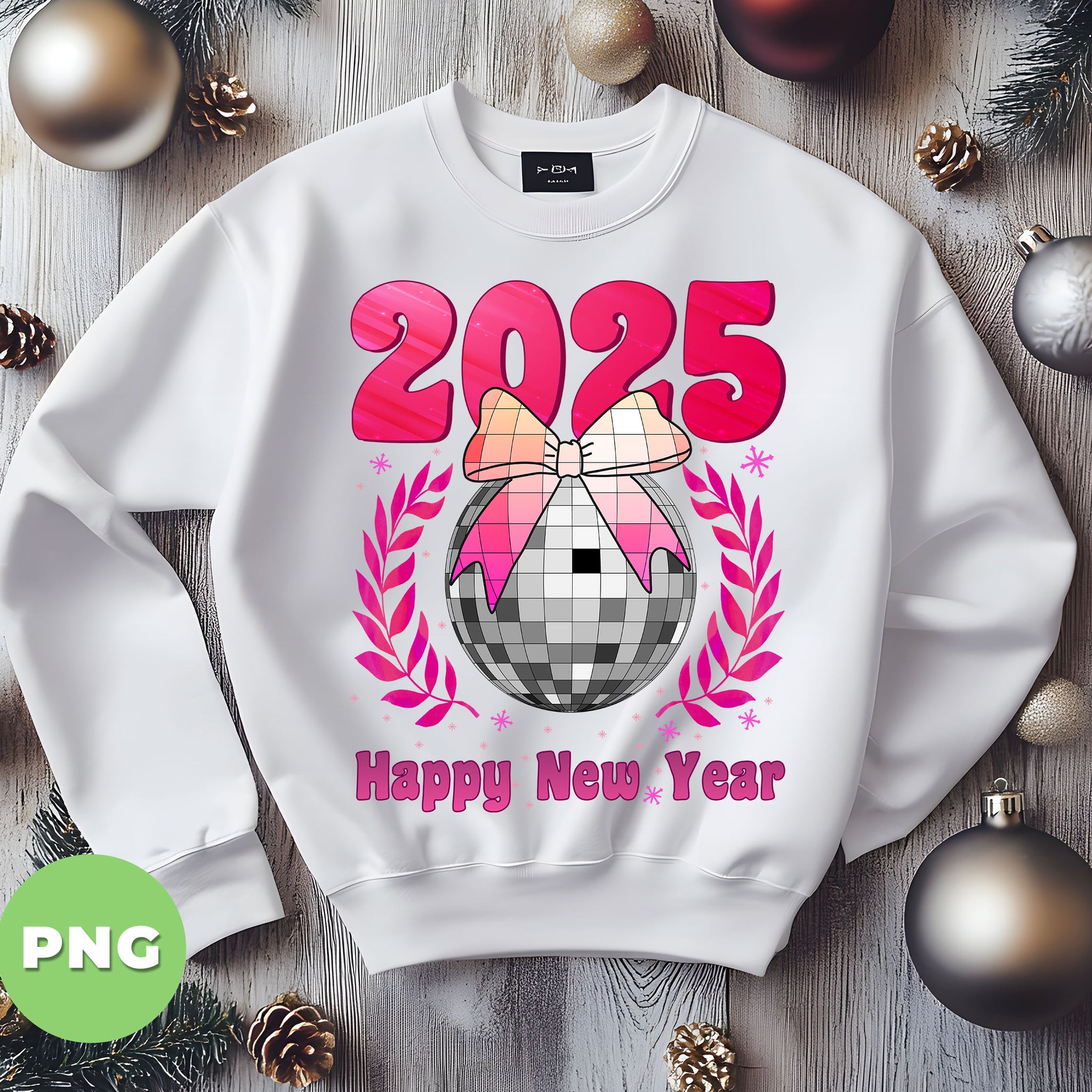 Happy New Year 2025, Disco Ball, Pinky Disco Ball, Digital Files, Png Sublimation