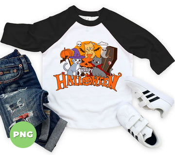 Happy Halloween Cats PNG, Cute Witch Vampire Cat Sublimation Design, Funny Spooky Kitty Pumpkin Art For Kids & Cat Lovers