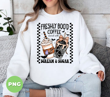 Freshly Boo’d Coffee PNG, Halloween Iced Coffee Sublimation, Scream And Sugar Clipart, Cute Spooky Drink Print, Ghost Bat Spiderweb Design
