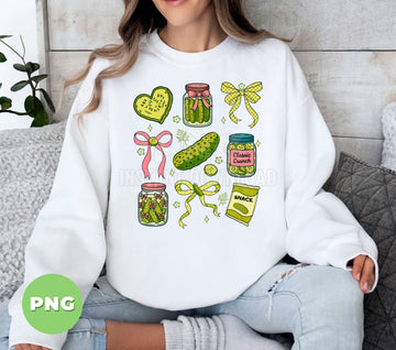 Cute Pickle PNG Bundle, Pickle Jar Snack Clipart, Funny Pickle Bow PNG, Classic Crunch Cucumber Sublimation, Dill Pickle Sticker PNG